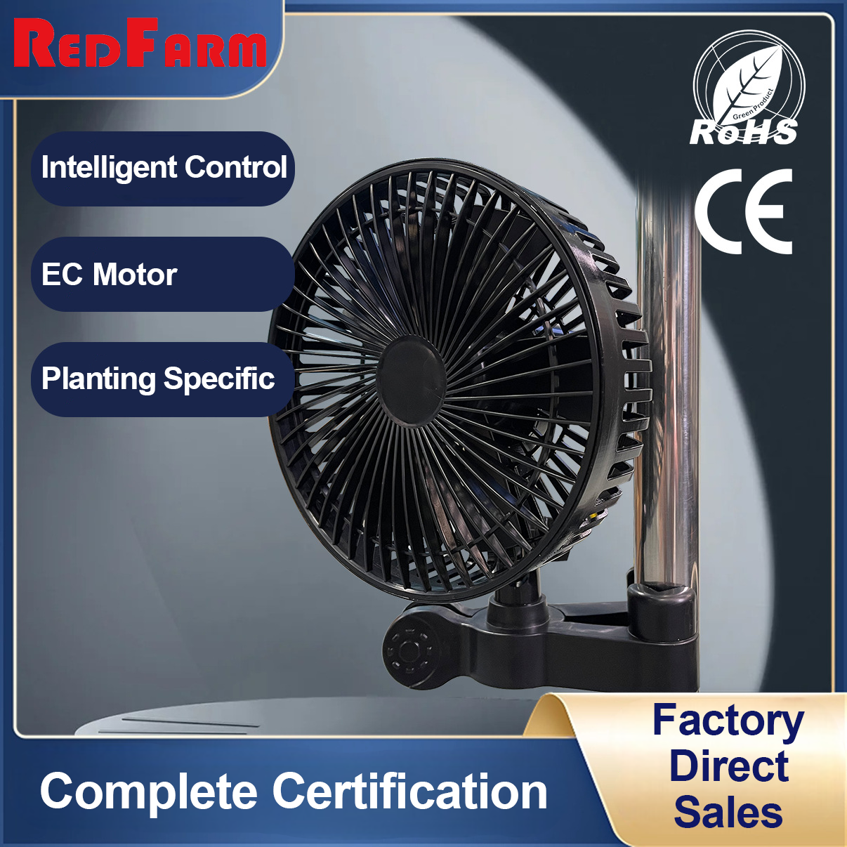 RedFarm EC Smart Control Oscillating Clip Fan for Grow Tents – Energy-Efficient & Quiet Air Circulation RedFarm