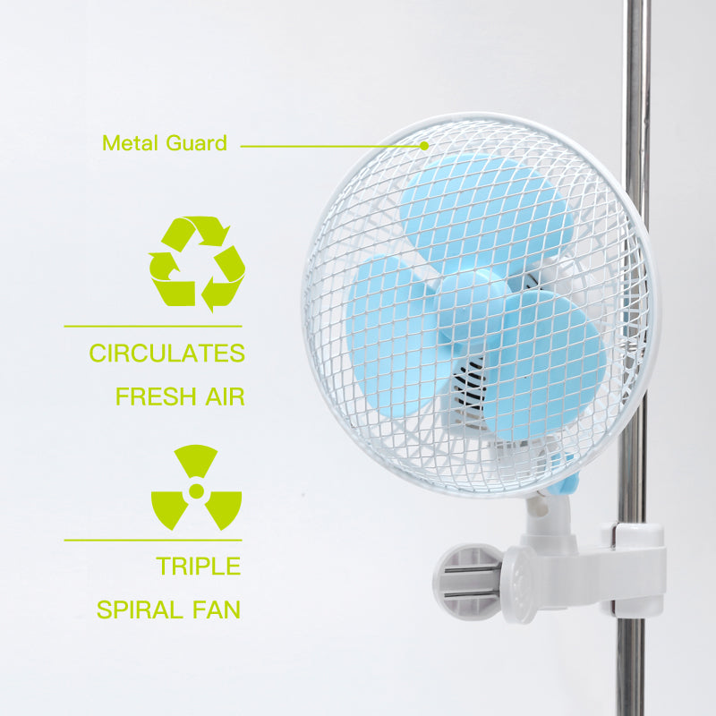 Heavy Duty 6" Clip-On Oscillating Fan for Plant Grow Rooms - Metal Guard Cooling Fan with Secure Grip for Seedlings, Hydroponic Systems & Heat Dissipation